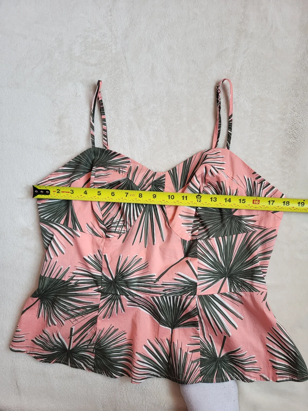 NWT Pink & Green Tropical Palm Print Peplum Cami Blouse Women's XL Summer